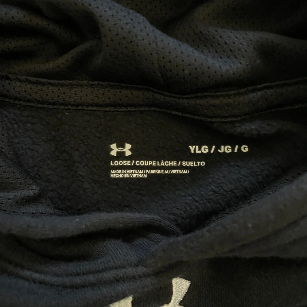 Youth Large Black Under Armour Cotton Sweater Hoodie Sportswear DriFit Hood